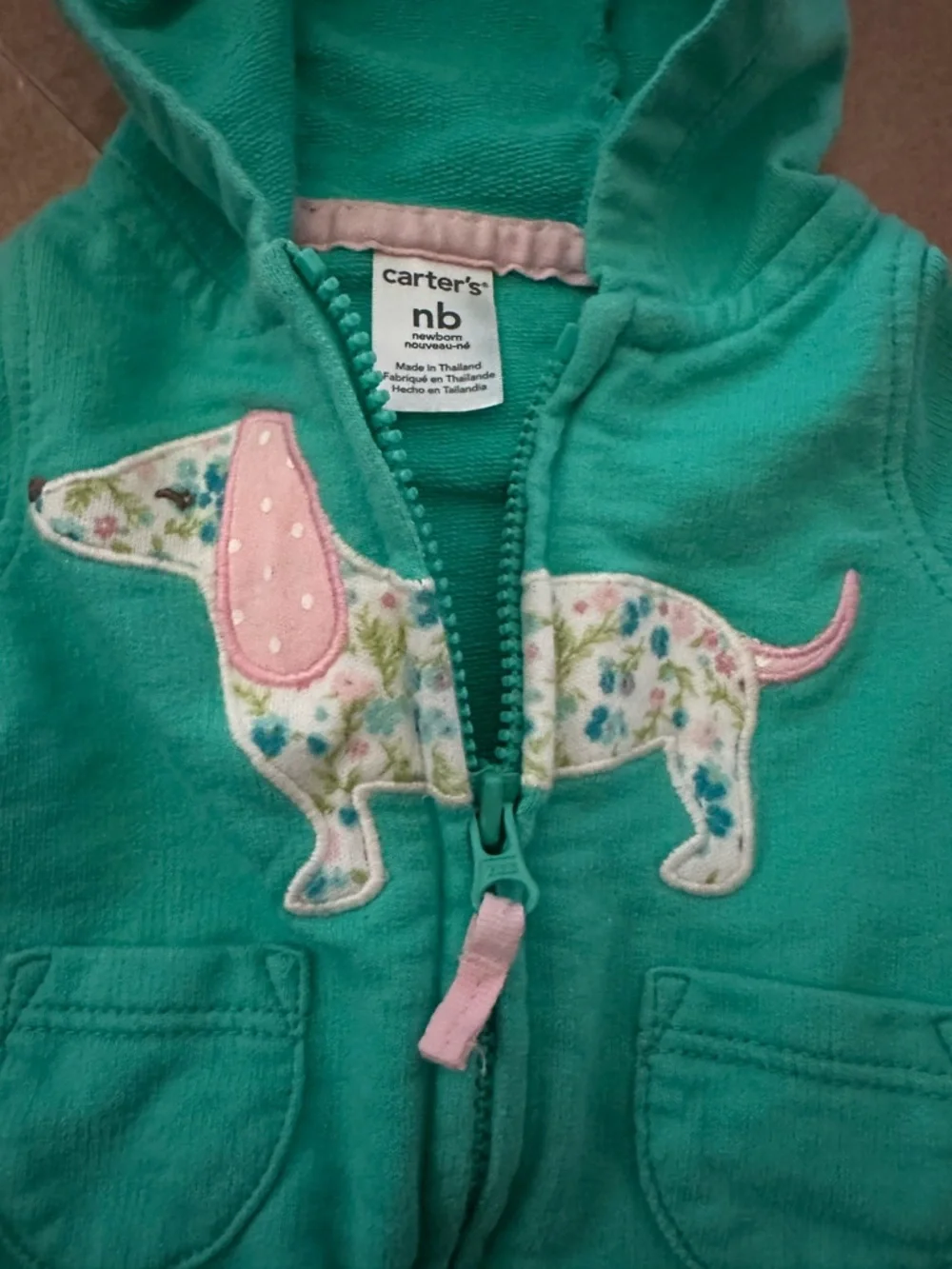 Carter's Hoodie For infant - Size newborn - Green - Weiner/Sausage Dog